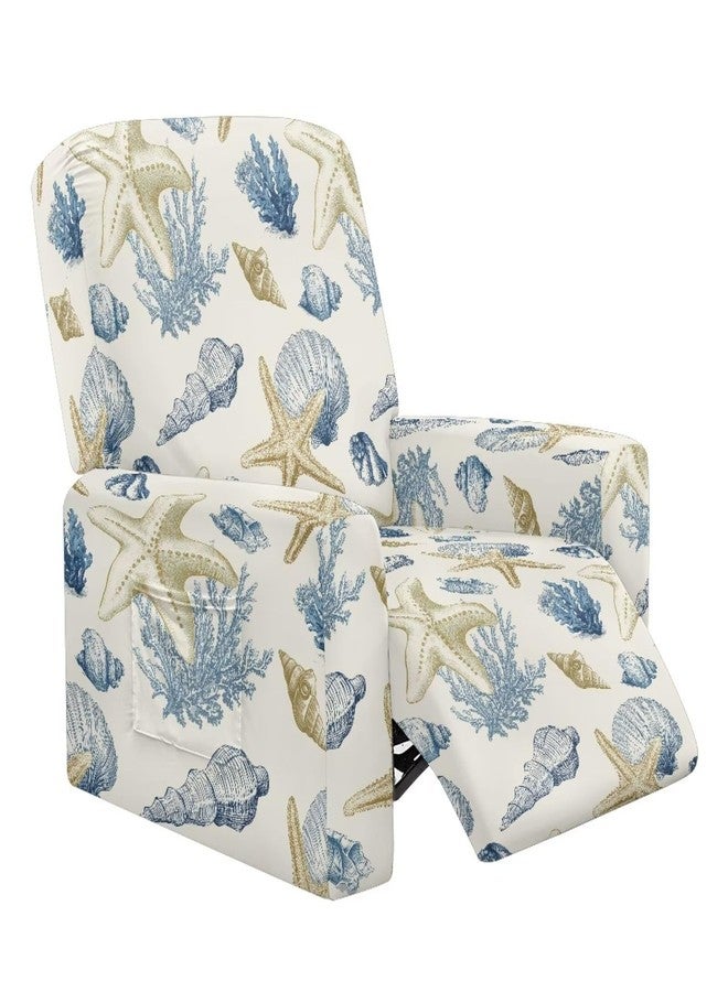 أغطية كرسي استرخاء من تالايتوس بنمط نجم البحر والمحار والمرجان، 4 قطع، مع مساند للذراعين، غطاء كرسي استرخاء من ليزي بوي، أغطية مانعة للانزلاق لكرسي الاسترخاء مع جيوب تخزين، واقي للأثاث - Image 1